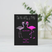 Charming Flamingo Couple Save the Date Wedding Ankündigungspostkarte (Stehend Vorderseite)