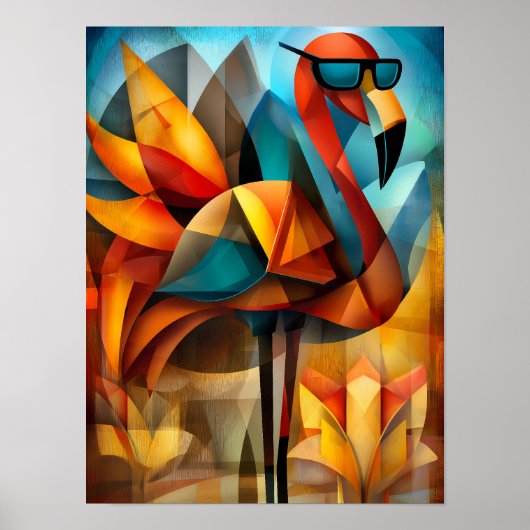 Charming Flamingo - Kubist Cool in Shades Poster (Vorne)