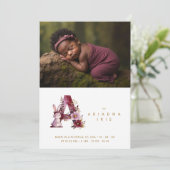 Charming Floral A Burgundy & Glitter Newborn Ankündigung (Stehend Vorderseite)