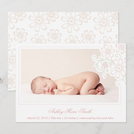 Charming Floral Birth Ankündigung (Vorne/Hinten)