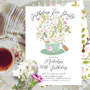 Charming Floral Birthday Tee Party Einladung