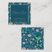 Charming Floral & Hummingbird Muster Quadratische Visitenkarte (Vorne/Hinten)