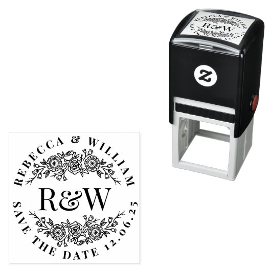 Charming Floral Monogram Self-Inking Save the Date Permastempel (Beispiel)