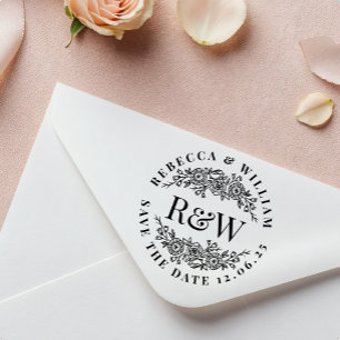 Charming Floral Monogram Self-Inking Save the Date Permastempel