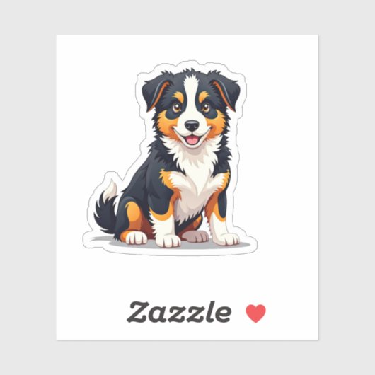 Charming Fluffy, Playful 3D Australian Shepherd, Aufkleber (Blatt)