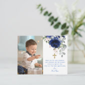 Charming Foto Boy Gold Cross Taufe Dankeskarte (Stehend Vorderseite)