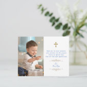 Charming Foto Boy Gold Cross Taufe Dankeskarte (Stehend Vorderseite)