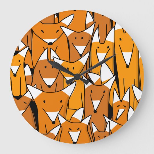 Charming Fox Family: Spielerisches Tiermuster Große Wanduhr (Vorderseite)