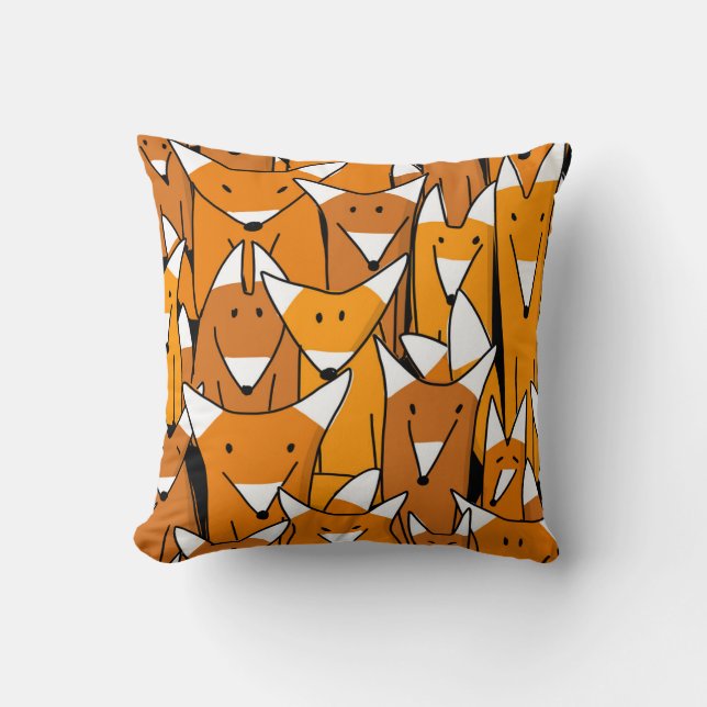 Charming Fox Family: Spielerisches Tiermuster Kissen (Vorderseite)