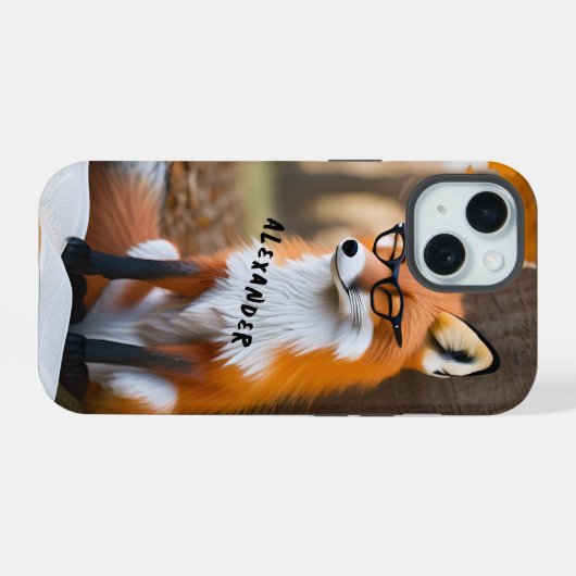 Charming Fox Reading Book under Tree iPhone 15 Hülle (Rückseite (Horizontal))