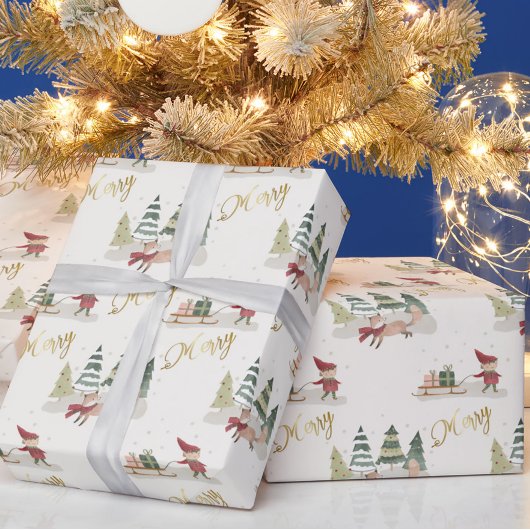 Charming Frohe Weihnachtsbaumen Elfen Geschenke Geschenkpapier