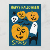 Charming Funny Pumpkins Ghost Bat HAPPY HALLOWEEN Postkarte (Vorderseite)