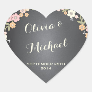 Charming Garden Blumenreath Personalisiert Aufkleb Herz-Aufkleber