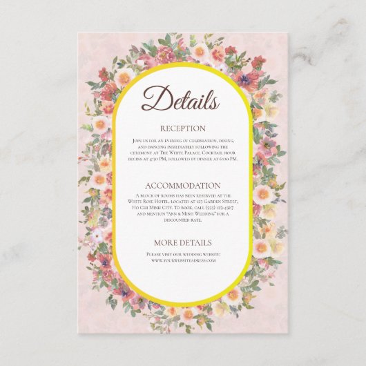 Charming Garden Floral Wedding Details Card Begleitkarte (Vorderseite)