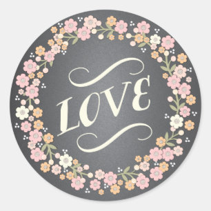 Charming Garden Floral Wreath Wedding Liebe Sticke Runder Aufkleber