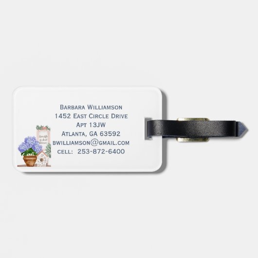 Charming Gardener Floral Vorname Gepäckanhänger (Rückseite horizontal)