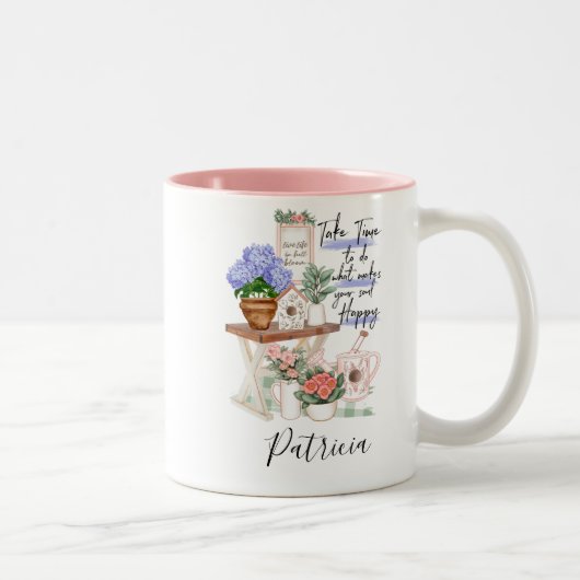 Charming Gardener Floral Vorname Zweifarbige Tasse (Rechts)