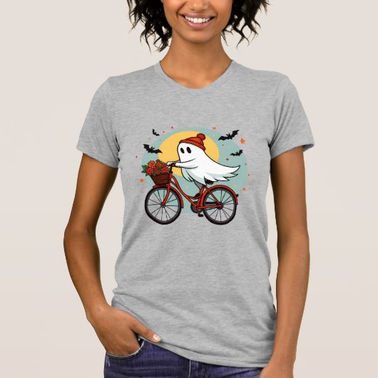 Charming Ghost on Bicycle Halloween Design mit Fl T-Shirt (Vorderseite)