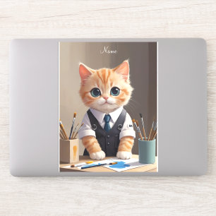Charming Ginger Cat Artist mit Pinsel Niedlich Aufkleber