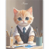 Charming Ginger Cat Artist mit Pinsel Niedlich Aufkleber (Vorderseite)