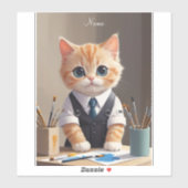 Charming Ginger Cat Artist mit Pinsel Niedlich Aufkleber (Blatt)