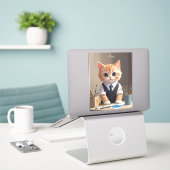Charming Ginger Cat Artist mit Pinsel Niedlich Aufkleber (Laptop auf Schreibtisch)