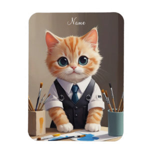 Charming Ginger Cat Artist mit Pinsel Niedlich Magnet