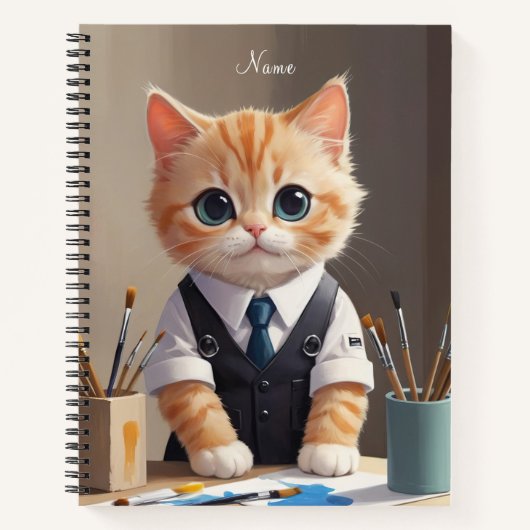 Charming Ginger Cat Artist mit Pinsel Niedlich Notizblock (Vorderseite)
