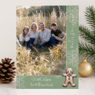 Charming Gingerbread Man   Green Foto Card Feiertagskarte