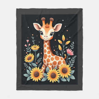 Charming Giraffe Surrounded By Flowers Long Sleeve Fleecedecke