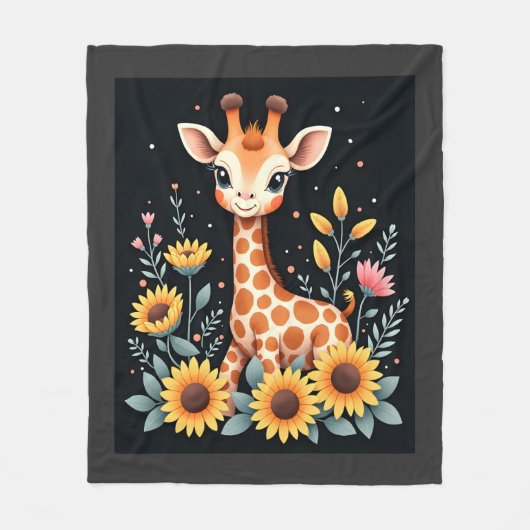 Charming Giraffe Surrounded By Flowers Long Sleeve Fleecedecke (Vorderseite)