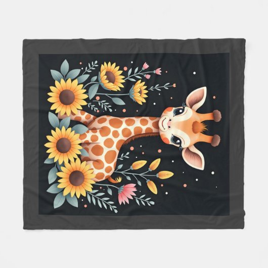 Charming Giraffe Surrounded By Flowers Long Sleeve Fleecedecke (Vorderseite (Horizontal))