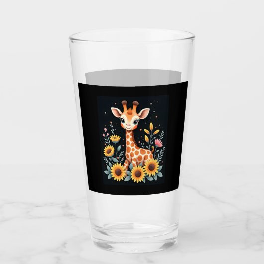 Charming Giraffe Surrounded By Flowers Long Sleeve Glas (Vorderseite)
