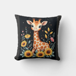 Charming Giraffe Surrounded By Flowers Long Sleeve Kissen