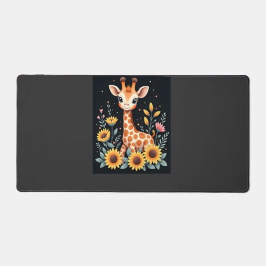 Charming Giraffe Surrounded By Flowers Long Sleeve Schreibtischunterlage (Vorderseite)