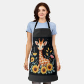 Charming Giraffe Surrounded By Flowers Long Sleeve Schürze (Getragen)