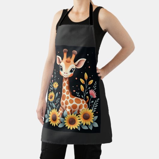 Charming Giraffe Surrounded By Flowers Long Sleeve Schürze (InSitu)