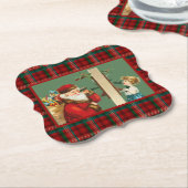 Charming Girl auf dem Telefon mit dem Weihnachtsma Untersetzer (angewinkelt)