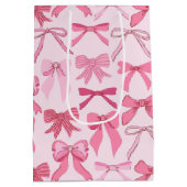 Charming Girly Pink Bow Knots Pattern  Mittlere Geschenktüte (Rückseite)