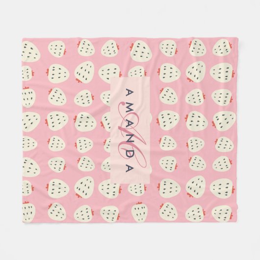Charming Girly Strawberry Muster Monogram Geschenk Fleecedecke (Vorderseite (Horizontal))