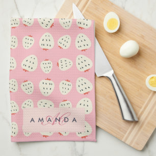 Charming Girly Strawberry Muster Monogram Geschenk Geschirrtuch
