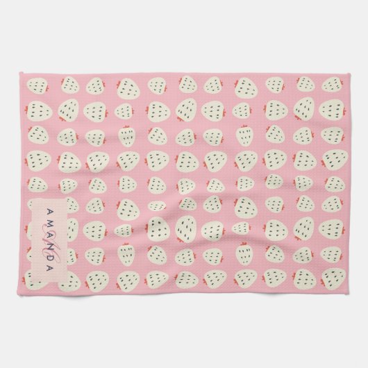 Charming Girly Strawberry Muster Monogram Geschenk Geschirrtuch (Horizontal)