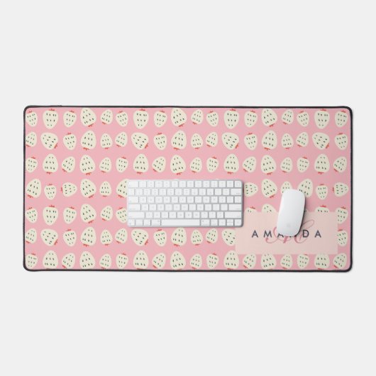 Charming Girly Strawberry Muster Monogram Geschenk Schreibtischunterlage (Tastatur & Maus)