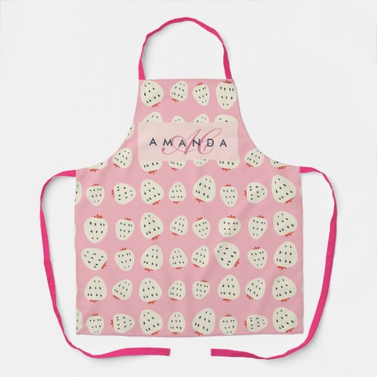 Charming Girly Strawberry Muster Monogram Geschenk Schürze (Vorderseite)