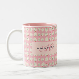 Charming Girly Strawberry Muster Monogram Geschenk Zweifarbige Tasse