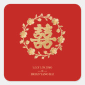 Charming Glitter Floral Chinese Double Happiness Quadratischer Aufkleber (Vorderseite)