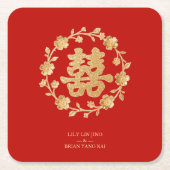 Charming Glitter Floral Chinese Double Happiness Rechteckiger Pappuntersetzer (Vorderseite)