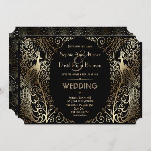 Charming Gold Art Deco Einladung (Vorne/Hinten)