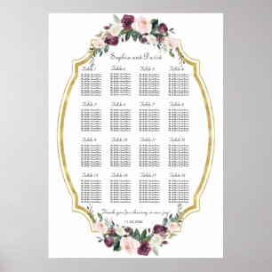 Charming Gold Burgundy Blush Bloral Seekarte Poster