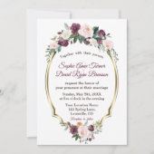 Charming Gold Burgundy Blush Floral Wedding Einladung (Vorderseite)